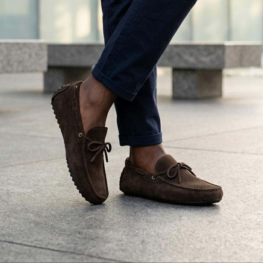 Lawson | Men's faux suede Driving Loafers - Slip-On Moccasins with Apron Stitching