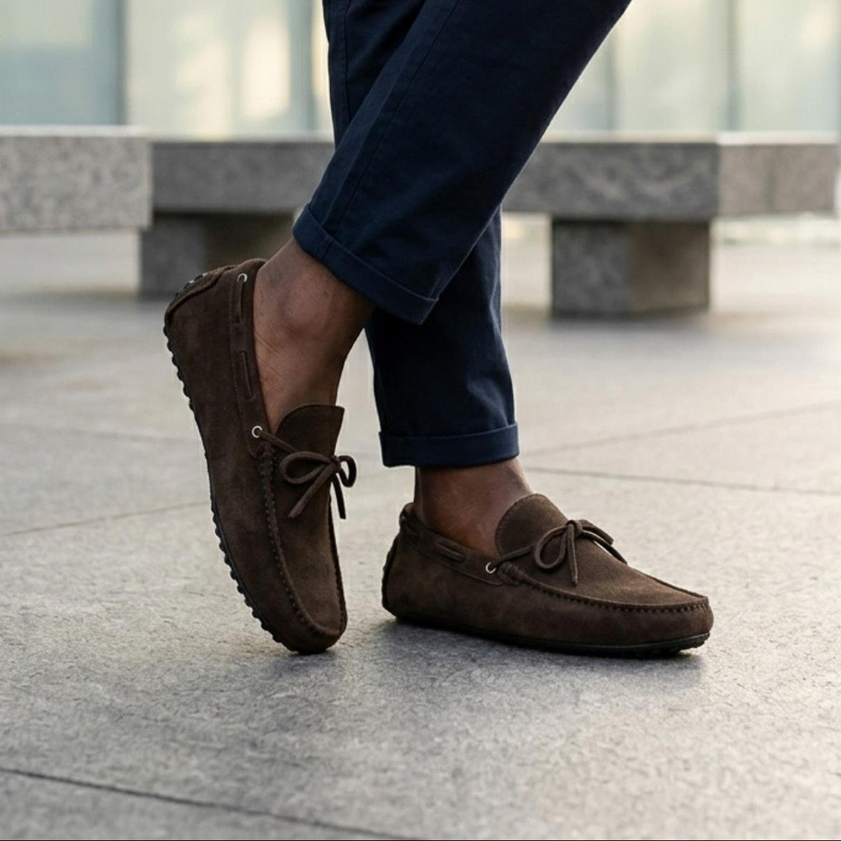 Lawson | Men's faux suede Driving Loafers - Slip-On Moccasins with Apron Stitching