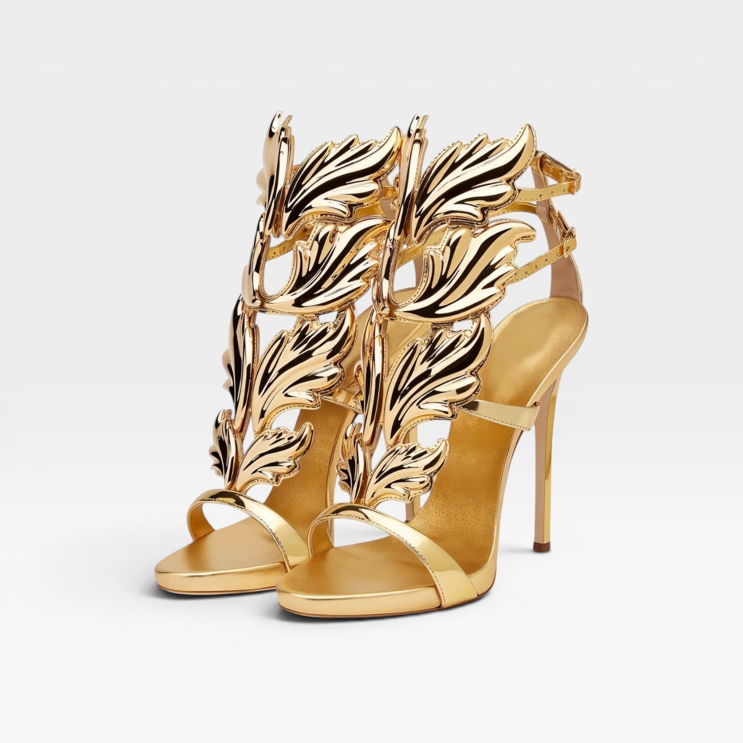 Faustine | Women's Gold-Tone Wing Stiletto Heels – Strappy Evening Sandals