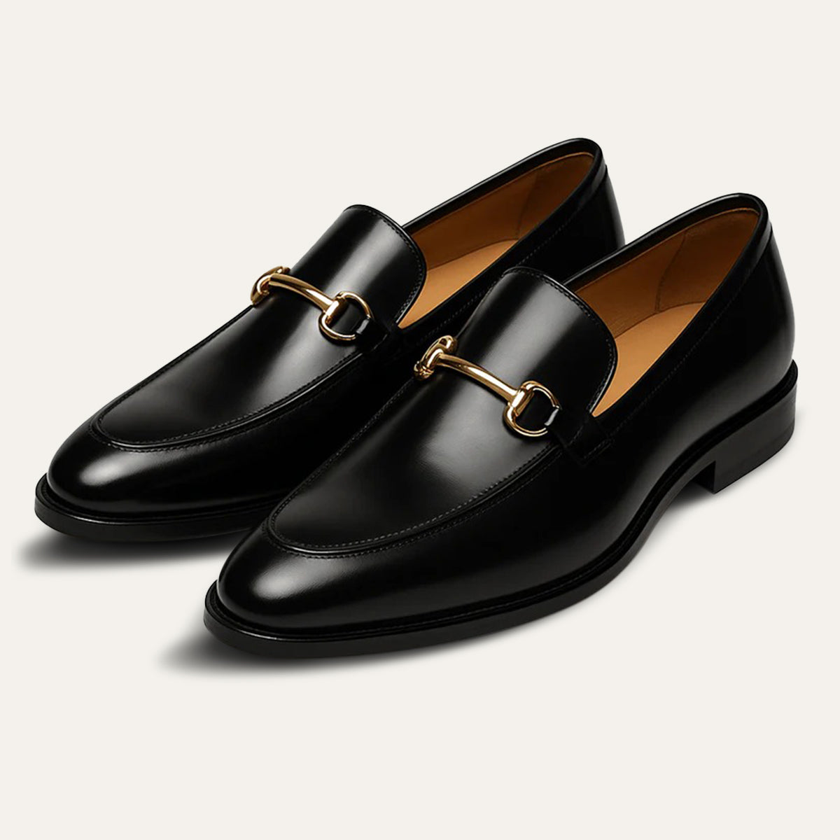 Harvey | Men's Leather-Look Horsebit Loafers - Gold-Tone Buckle Slip-On Dress Shoes