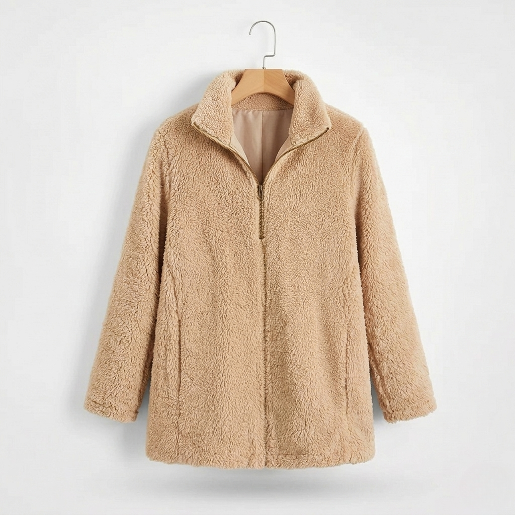 Melissa | Women's Long Teddy Coat - Full-Zip High-Collar Winter Jacket