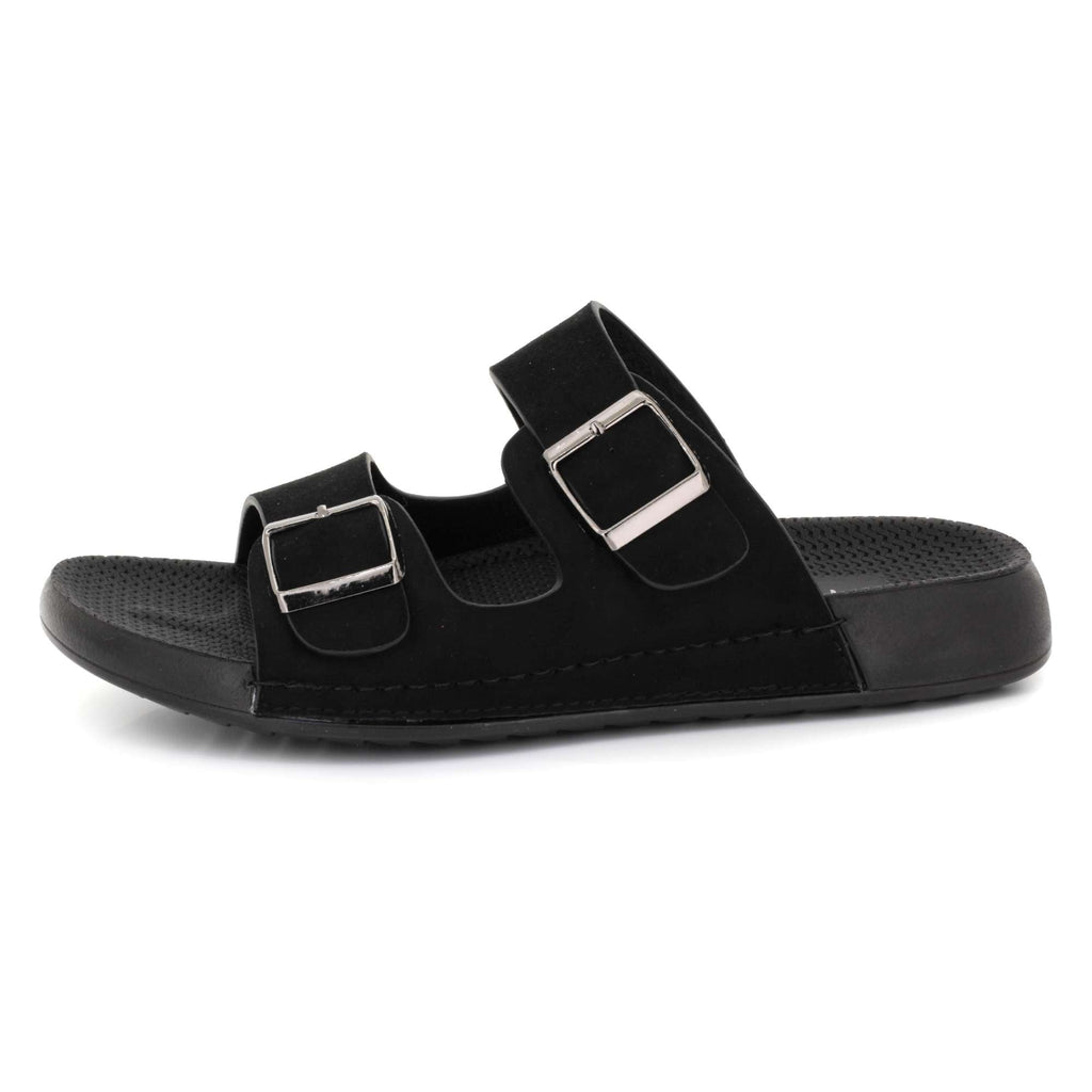 Lawrence | Men's Faux Leather Double Strap Buckle Sandals - Slip-On Slide Sandals