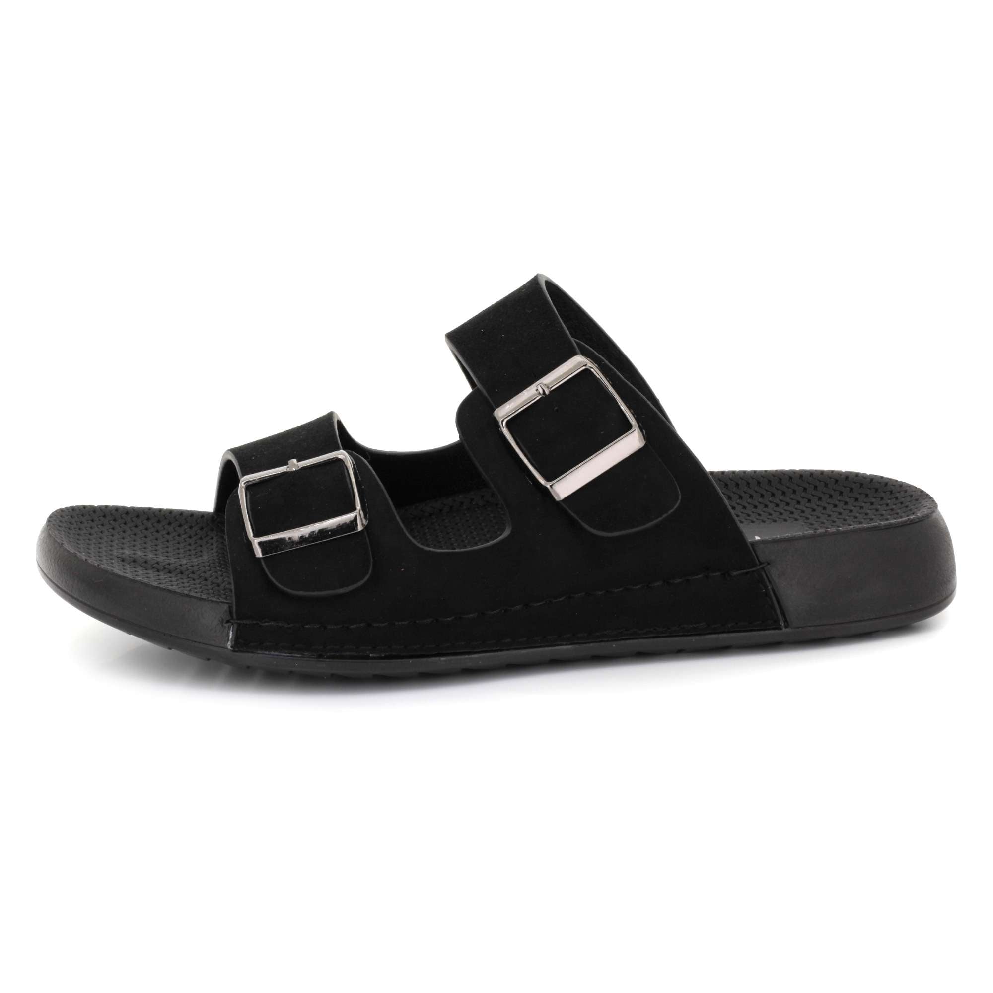 Lawrence | Men's Faux Leather Double Strap Buckle Sandals - Slip-On Slide Sandals