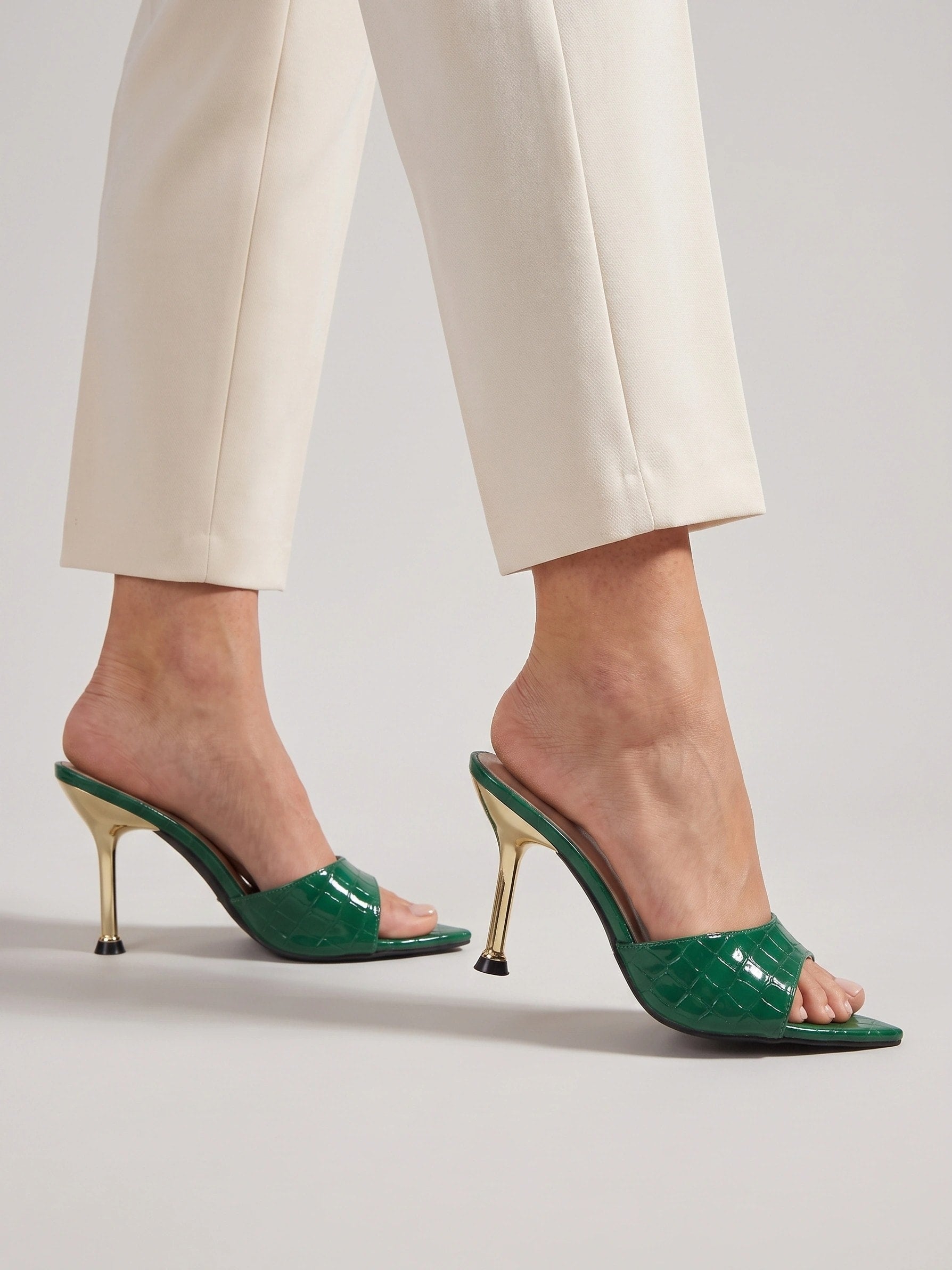 Fenella | Women's Pointed Peep-Toe Mule Heels - Slip-On Stiletto Party Shoes