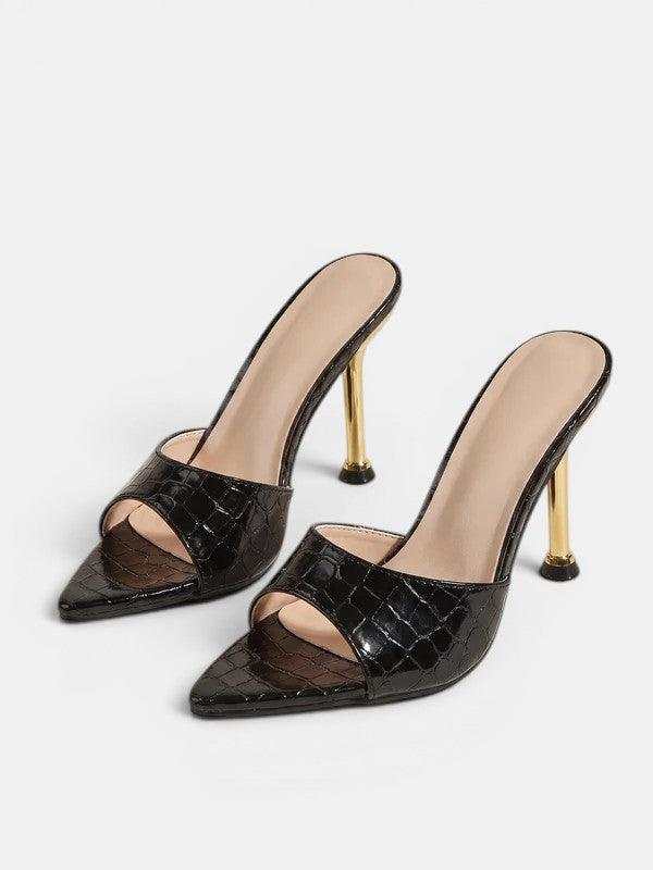 Fenella | Women's Pointed Peep-Toe Mule Heels - Slip-On Stiletto Party Shoes