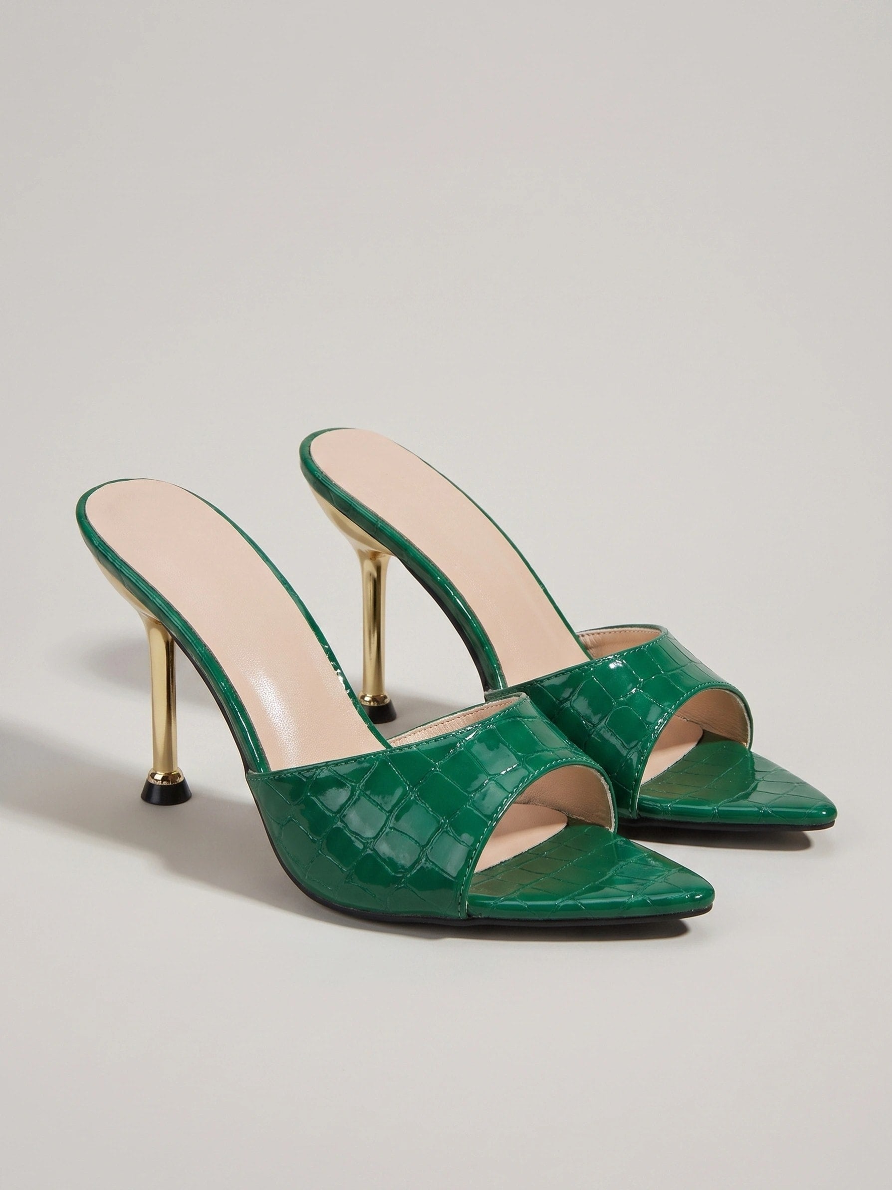 Fenella | Women's Pointed Peep-Toe Mule Heels - Slip-On Stiletto Party Shoes