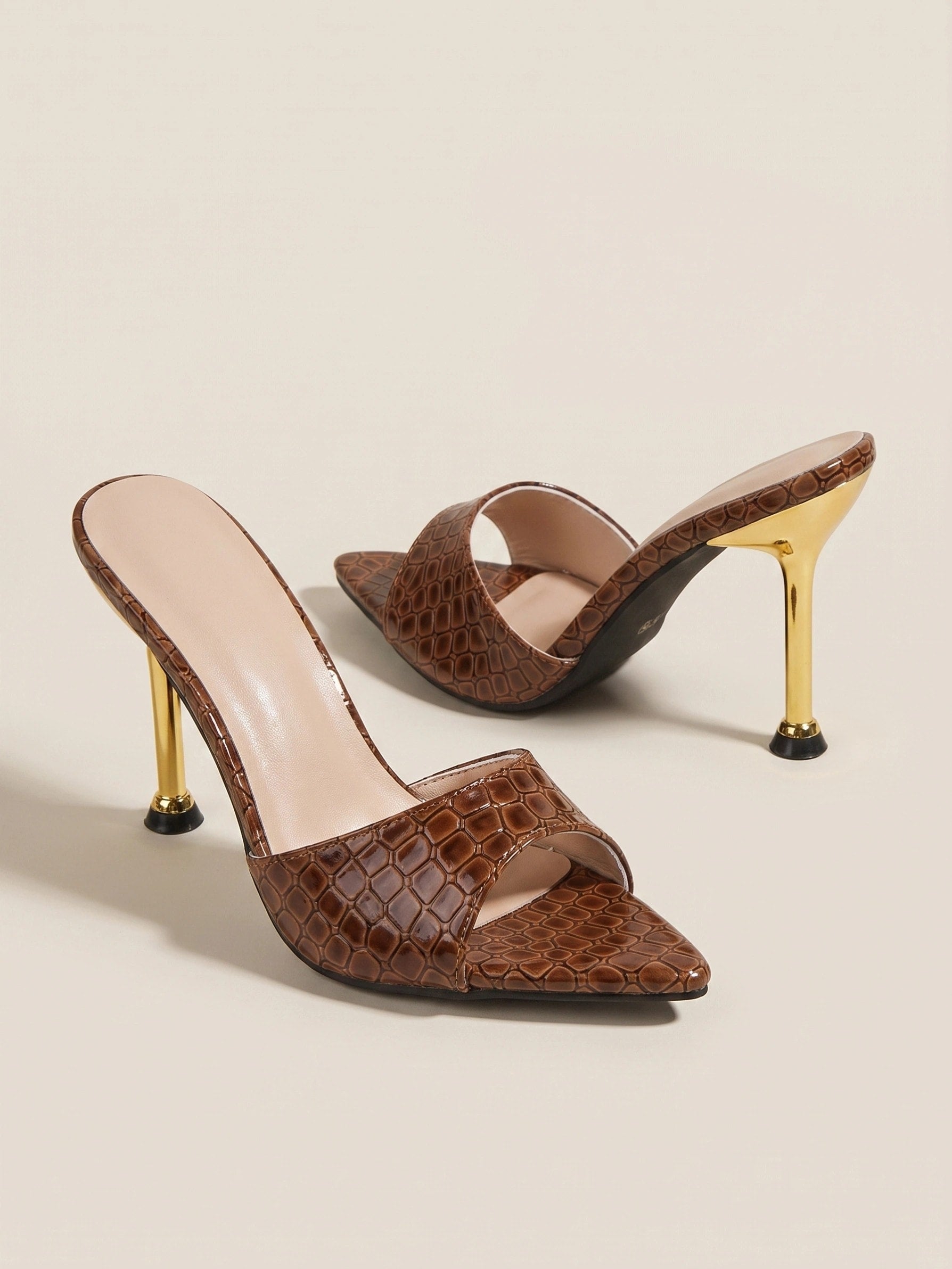 Fenella | Women's Pointed Peep-Toe Mule Heels - Slip-On Stiletto Party Shoes
