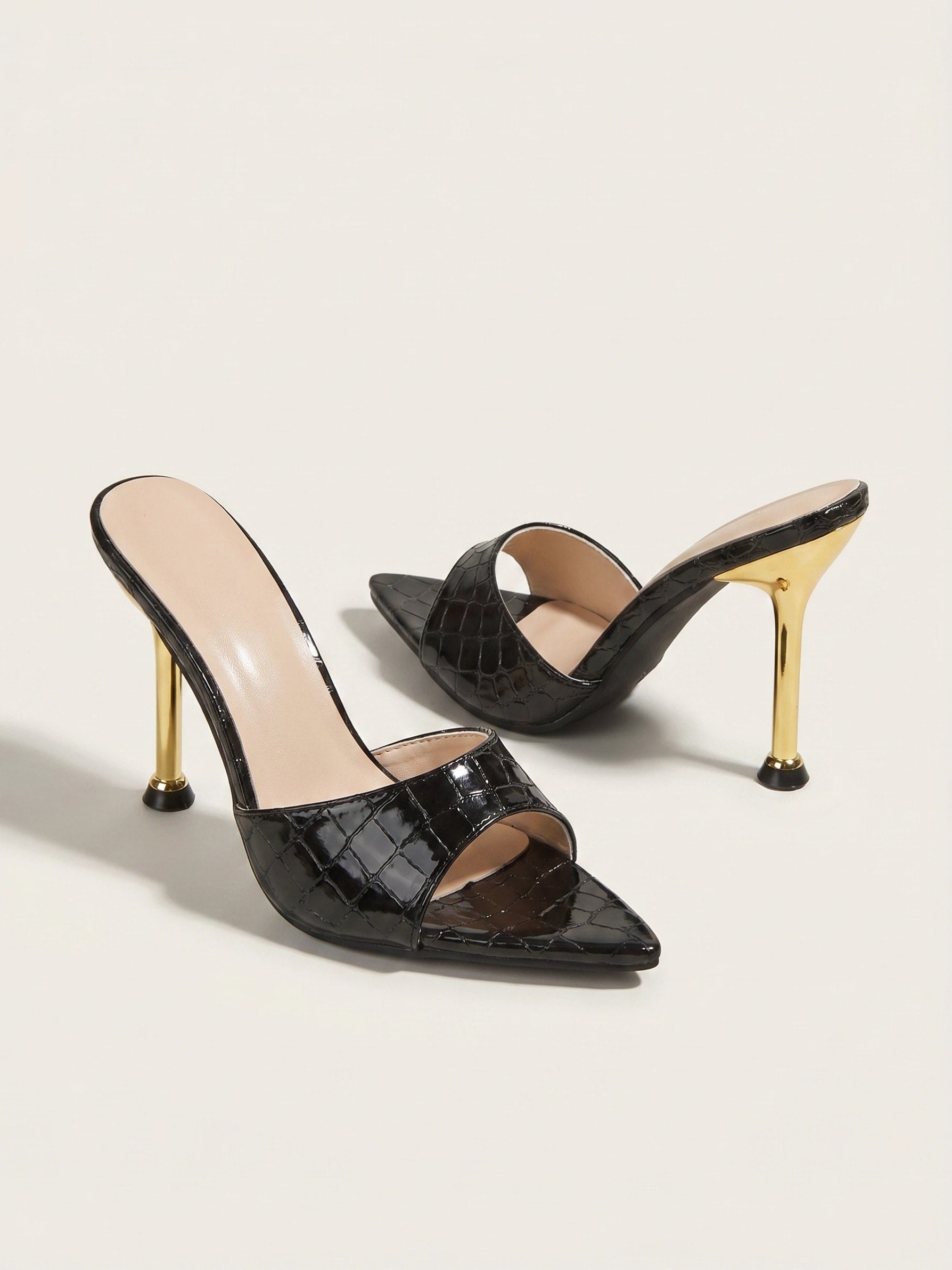 Fenella | Women's Pointed Peep-Toe Mule Heels - Slip-On Stiletto Party Shoes