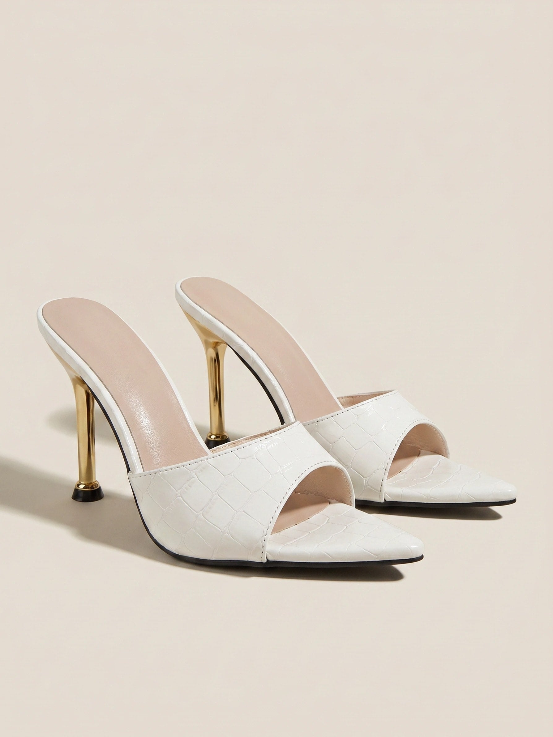 Fenella | Women's Pointed Peep-Toe Mule Heels - Slip-On Stiletto Party Shoes