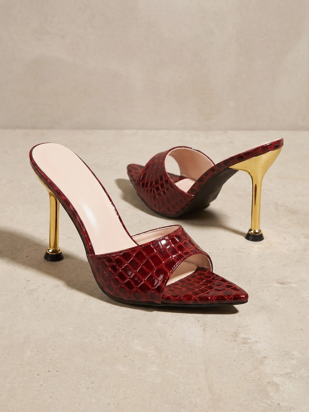 Fenella | Women's Pointed Peep-Toe Mule Heels - Slip-On Stiletto Party Shoes