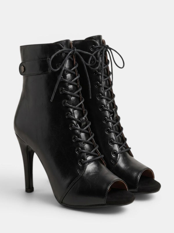 Adeline | Women's Peep-Toe Lace-Up Ankle Boots - Stiletto Heel Dance Boots