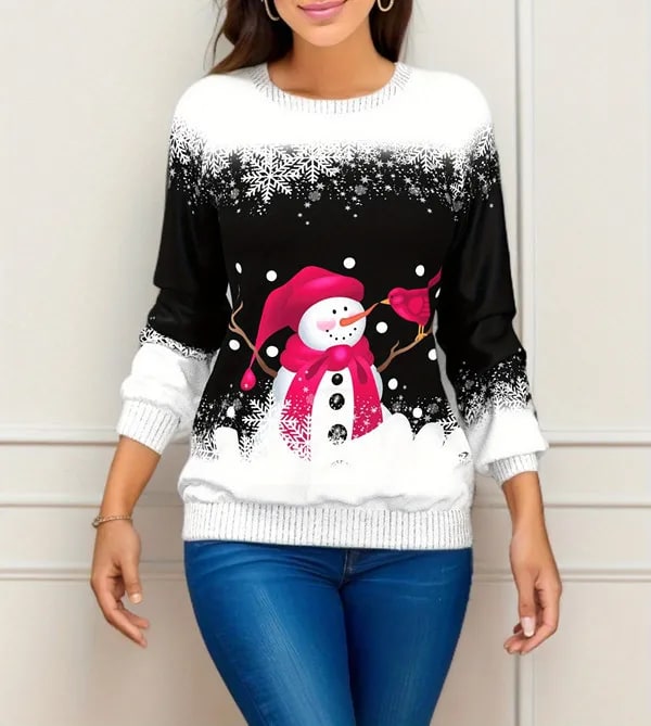 Briar | Women's Snowman Print Jumper - Reindeer Christmas Knit Pullover