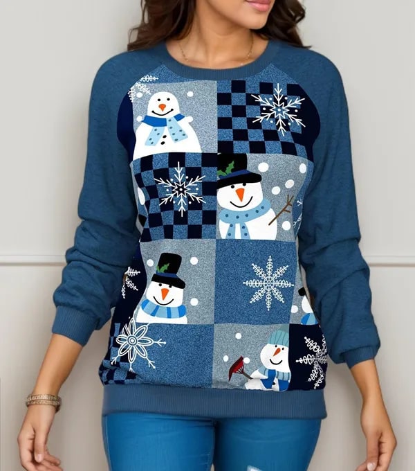 Briar | Women's Snowman Print Jumper - Reindeer Christmas Knit Pullover