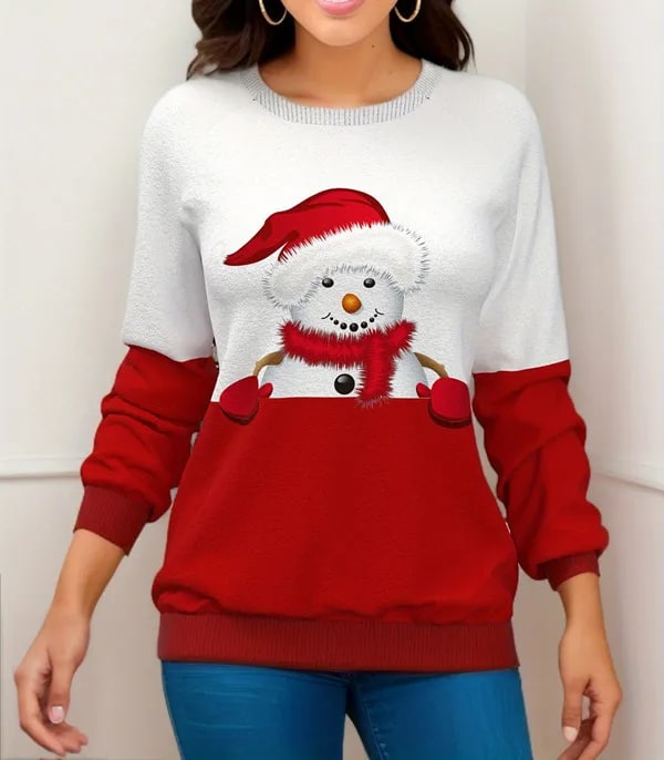 Briar | Women's Snowman Print Jumper - Reindeer Christmas Knit Pullover
