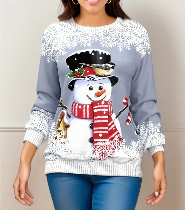 Briar | Women's Snowman Print Jumper - Reindeer Christmas Knit Pullover