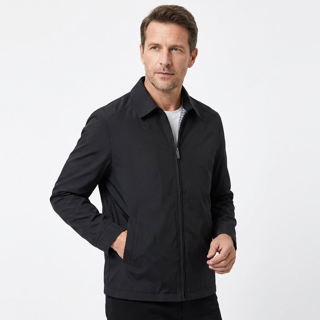 Norton | Men's Collared Zip-Up Harrington Jacket - Checked Lining Casual Jacket