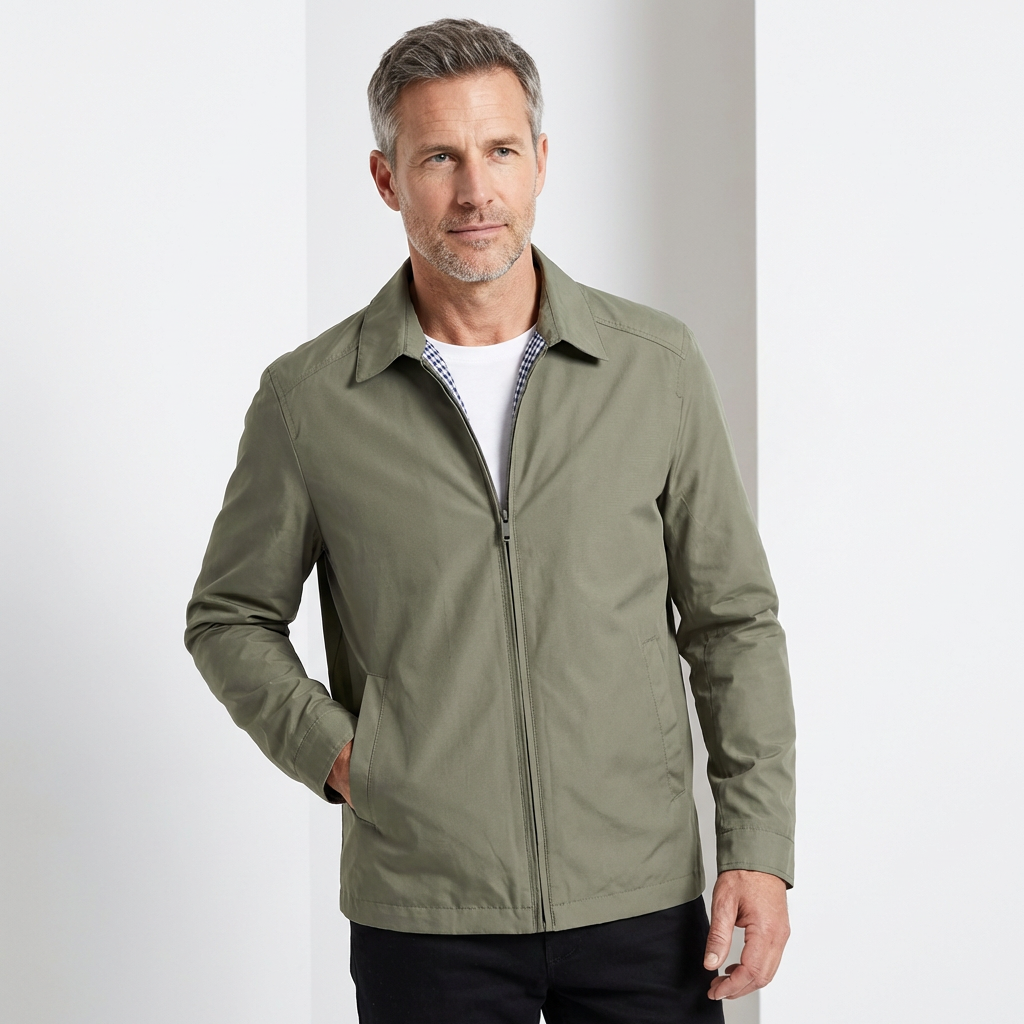 Norton | Men's Collared Zip-Up Harrington Jacket - Checked Lining Casual Jacket