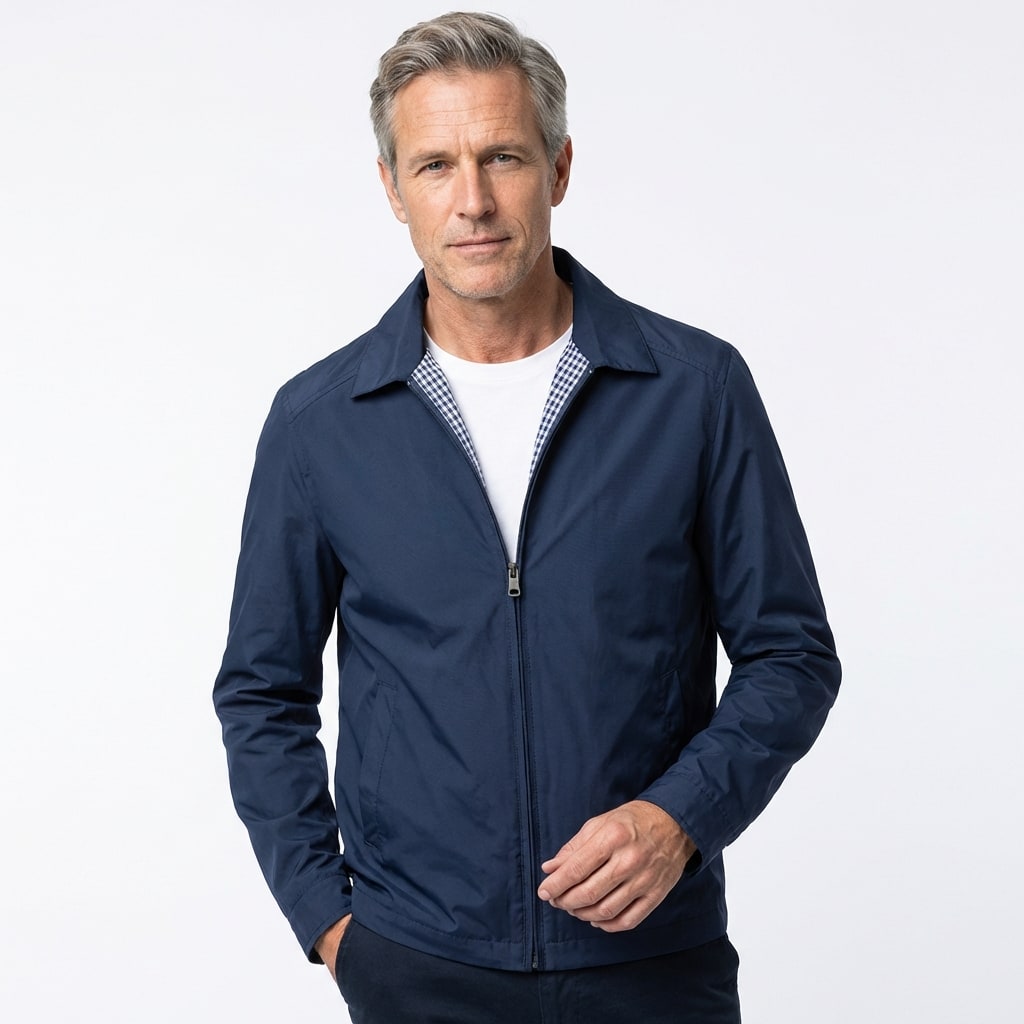 Norton | Men's Collared Zip-Up Harrington Jacket - Checked Lining Casual Jacket