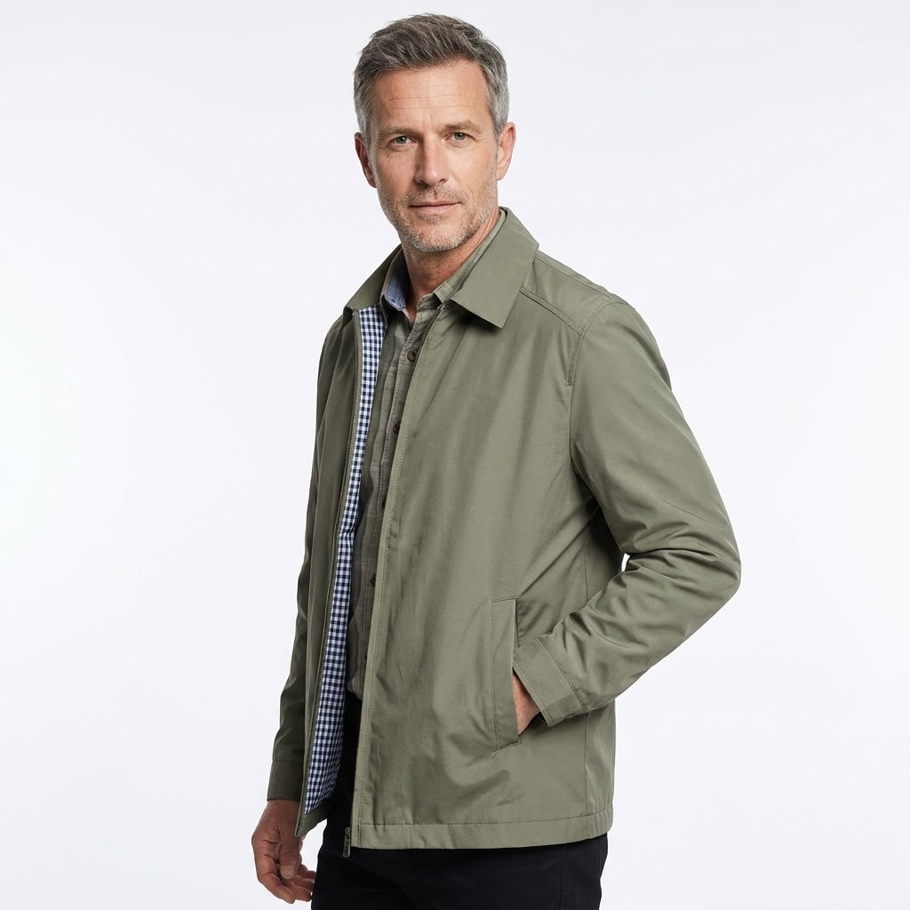 Norton | Men's Collared Zip-Up Harrington Jacket - Checked Lining Casual Jacket
