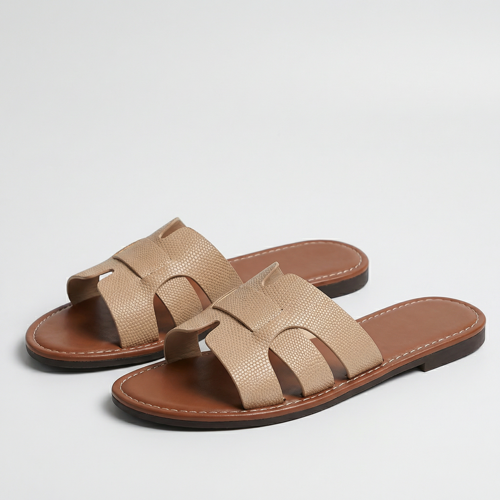 Lydia | Women's Flat Slide Sandals – Leather-Look Summer Shoes