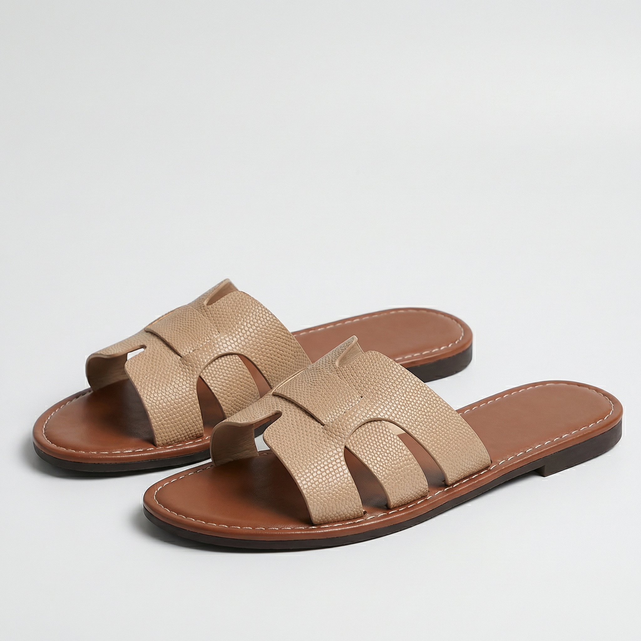 Lydia | Women's Flat Slide Sandals – Leather-Look Summer Shoes