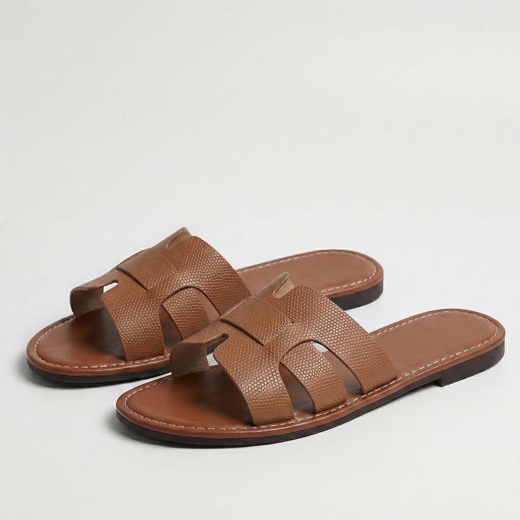 Lydia | Women's Flat Slide Sandals – Leather-Look Summer Shoes