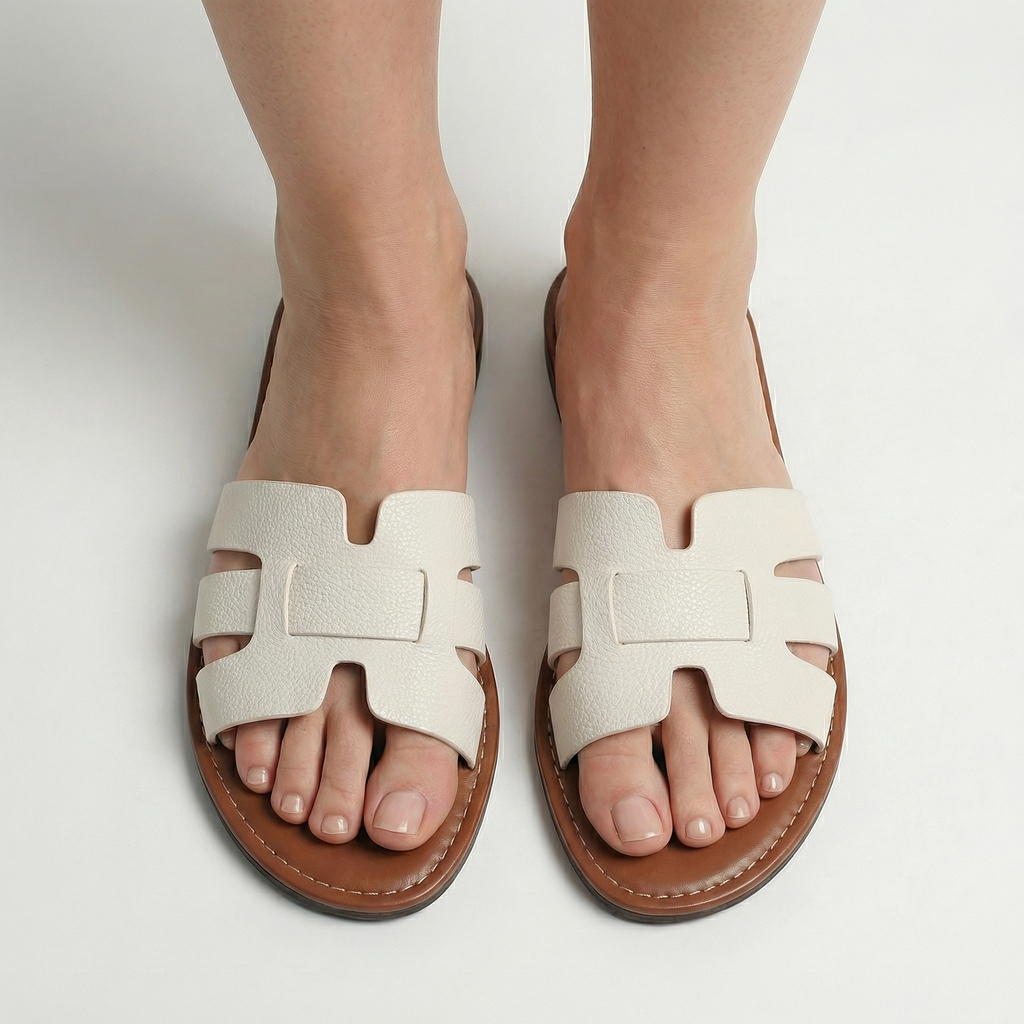 Lydia | Women's Flat Slide Sandals – Leather-Look Summer Shoes