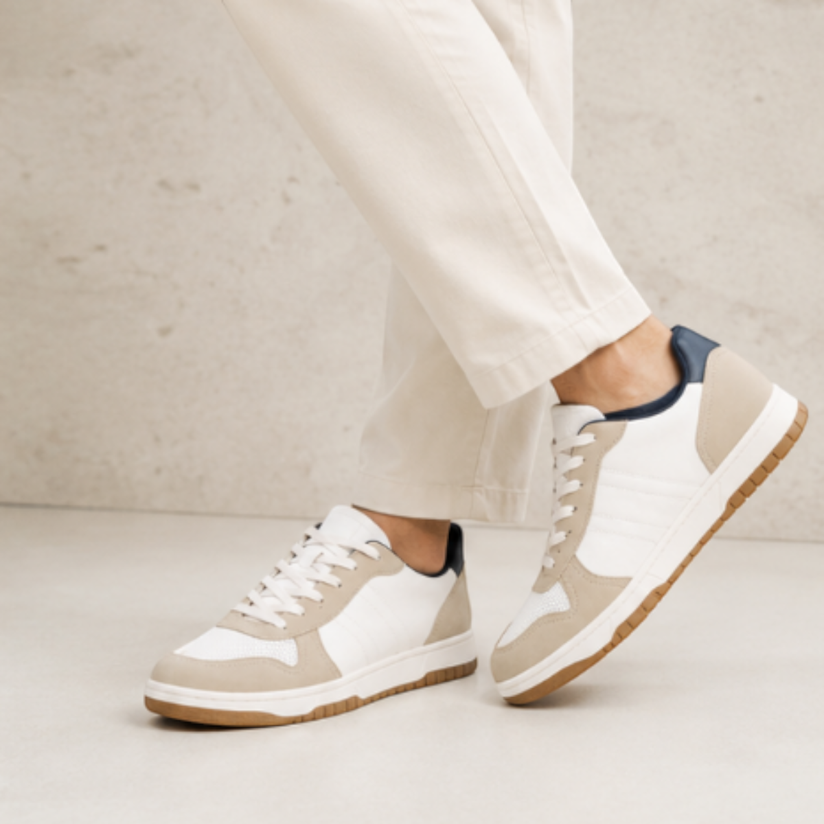 Clive | Men's White Colour Block Retro Trainers - Retro-Style Casual Sneakers