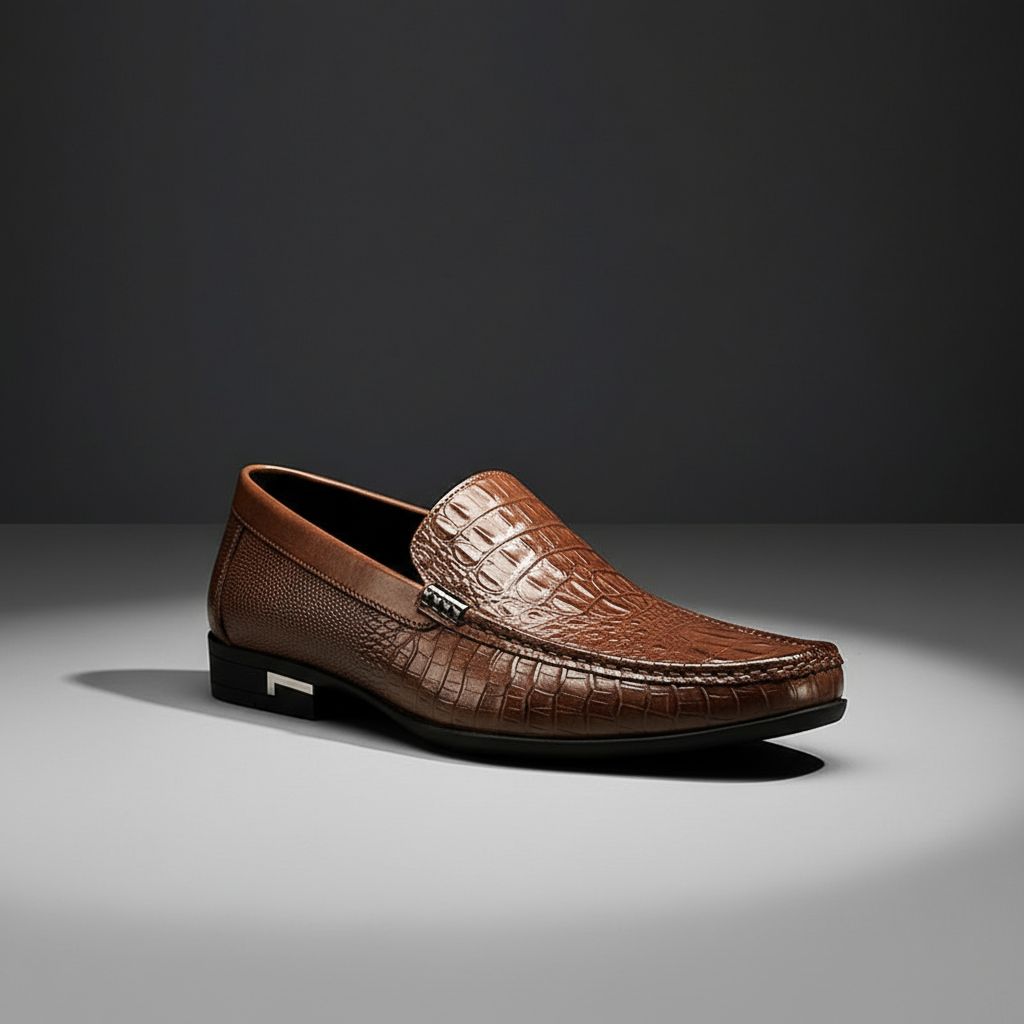 Douglas | Men's synthetic leather Loafers - Embossed Crocodile-Effect Slip-On Shoes