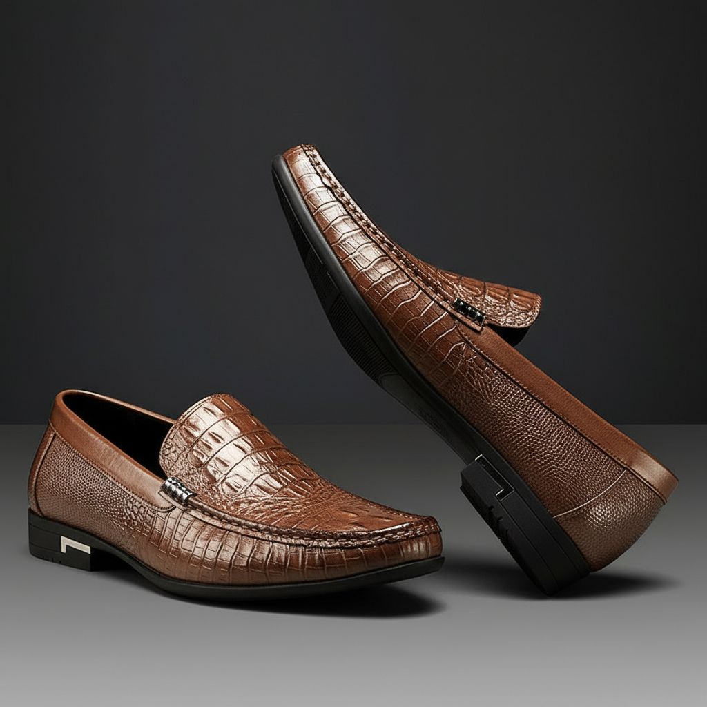 Douglas | Men's synthetic leather Loafers - Embossed Crocodile-Effect Slip-On Shoes