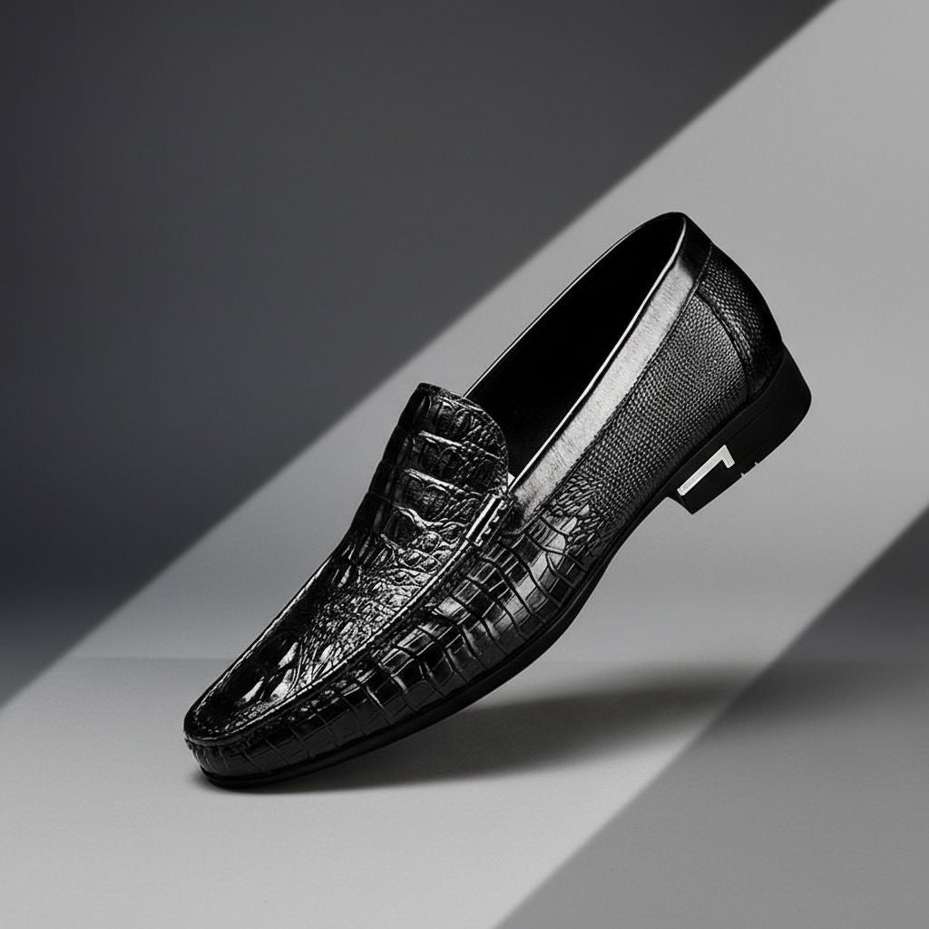 Douglas | Men's synthetic leather Loafers - Embossed Crocodile-Effect Slip-On Shoes