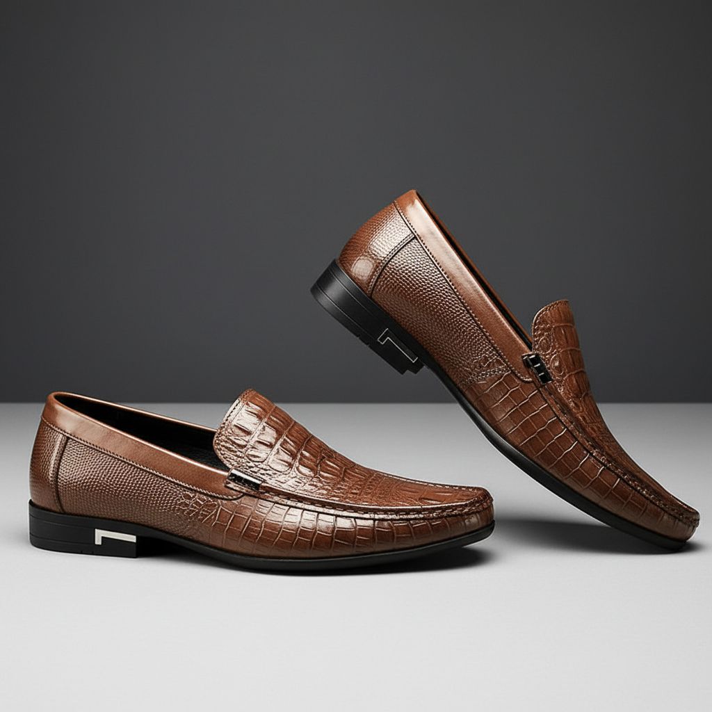 Douglas | Men's synthetic leather Loafers - Embossed Crocodile-Effect Slip-On Shoes