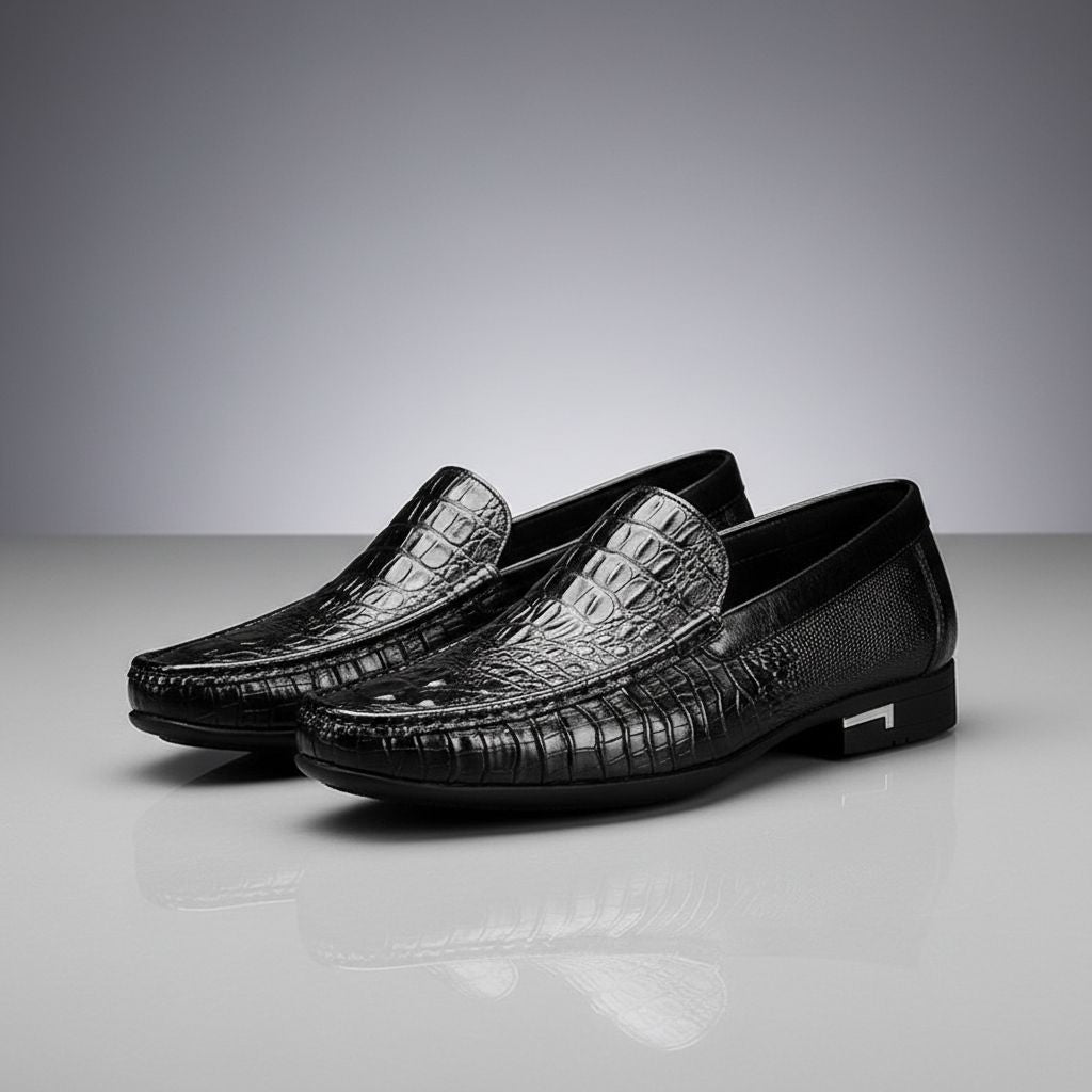 Douglas | Men's synthetic leather Loafers - Embossed Crocodile-Effect Slip-On Shoes