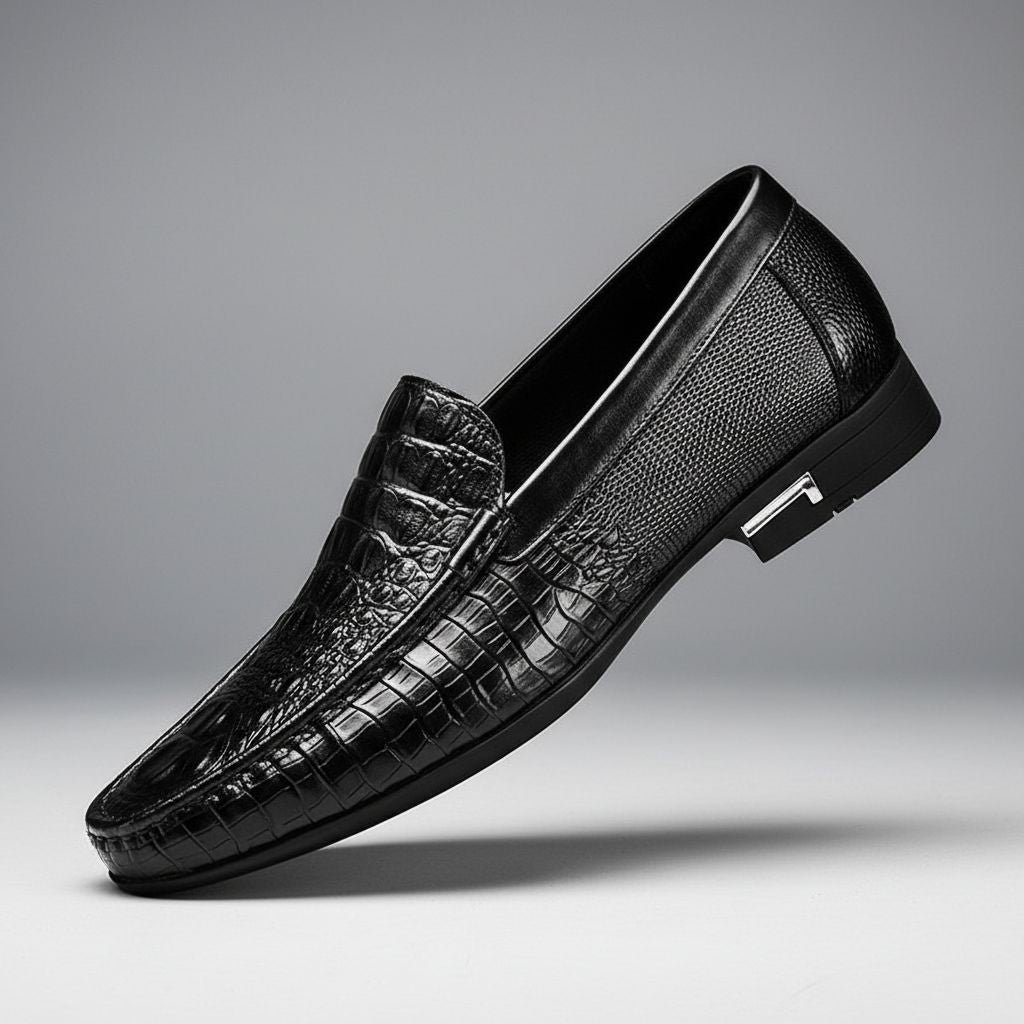 Douglas | Men's synthetic leather Loafers - Embossed Crocodile-Effect Slip-On Shoes