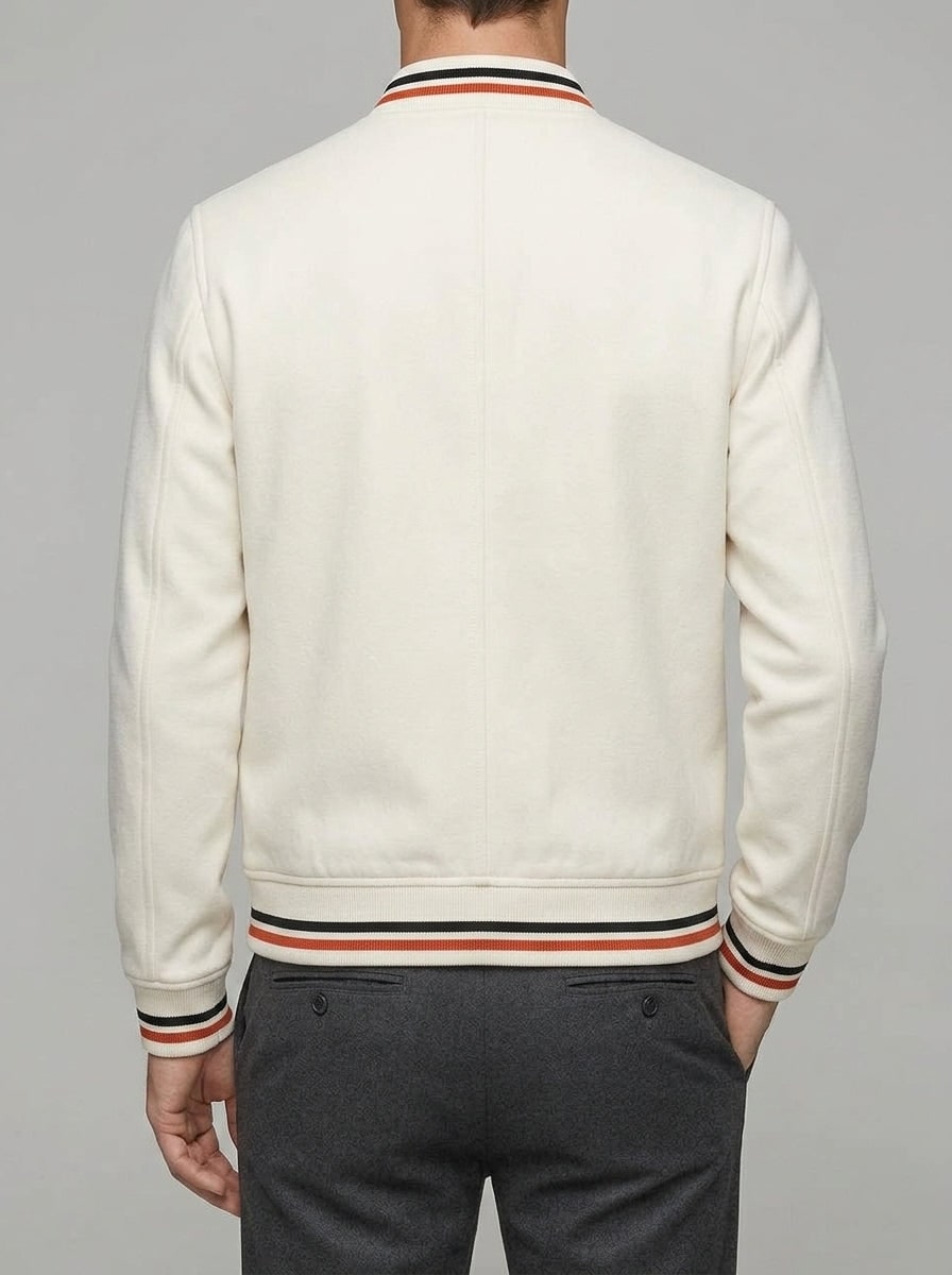 Reece | Men's Wool-Blend Bomber Jacket - Striped Ribbed Collar Full-Zip Jacket