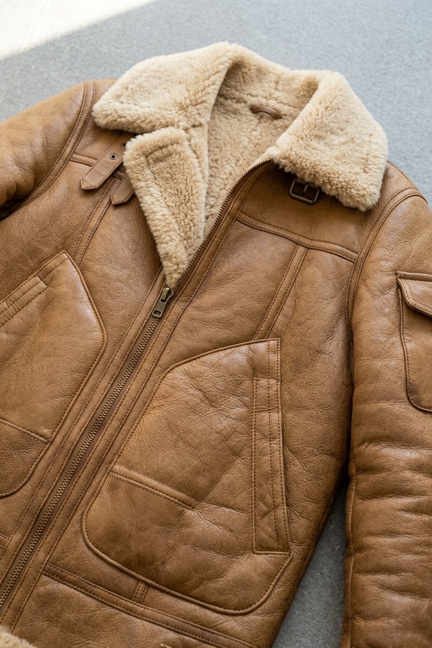Elmer | Men's Sheepskin Aviator Jacket - Fleece-Lined Zip-Up Winter Coat