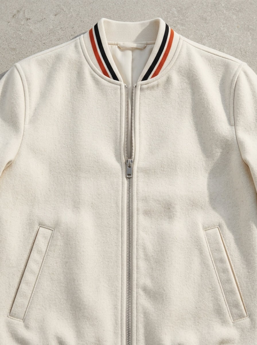 Reece | Men's Wool-Blend Bomber Jacket - Striped Ribbed Collar Full-Zip Jacket