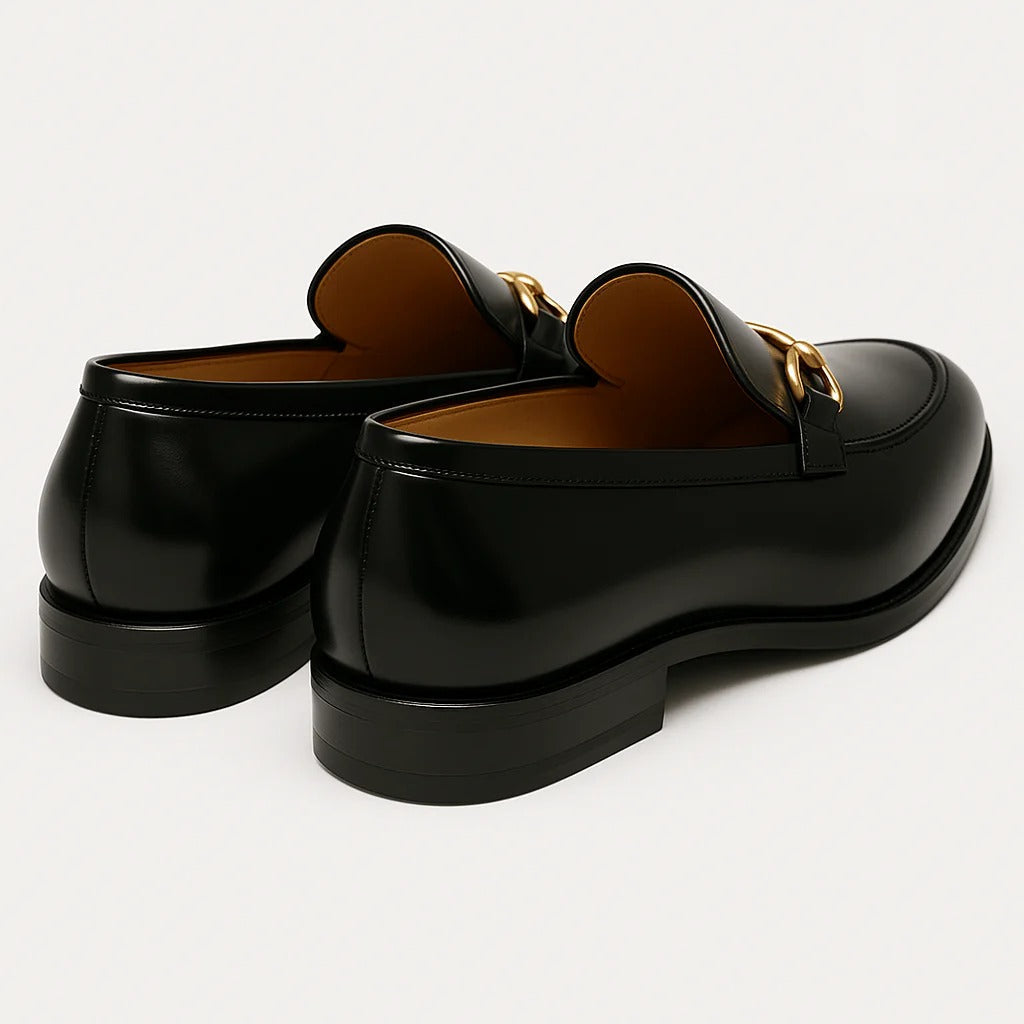 Harvey | Men's Leather-Look Horsebit Loafers - Gold-Tone Buckle Slip-On Dress Shoes