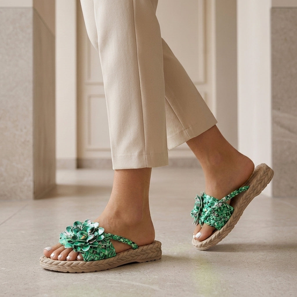 Sadie | Women's Floral Platform Sandals - Woven Strap Slip-On Sandals