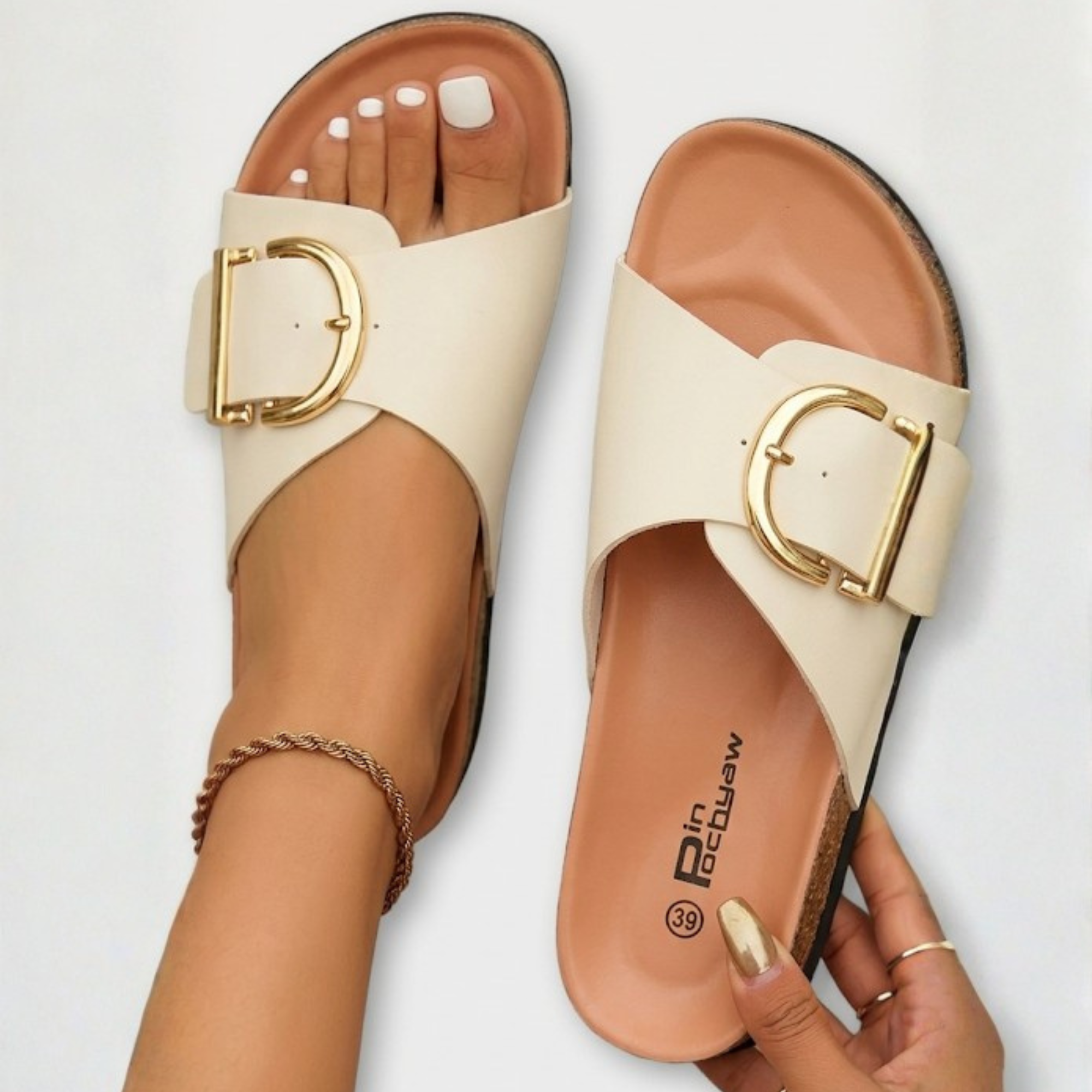 Rosemary | Women's Buckle Open-Toe Sandals - Slip-On Summer Sandals