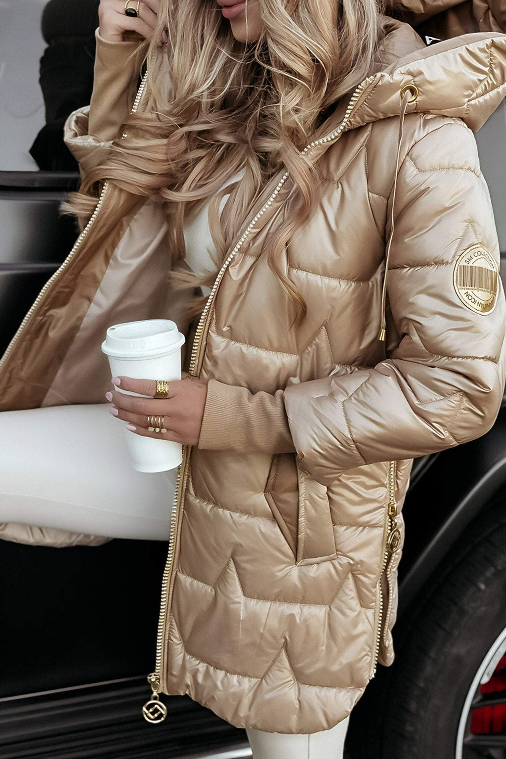 Rebecca | Women's Hooded Insulated Jacket - Cotton-Blend Relaxed Fit Winter Coat