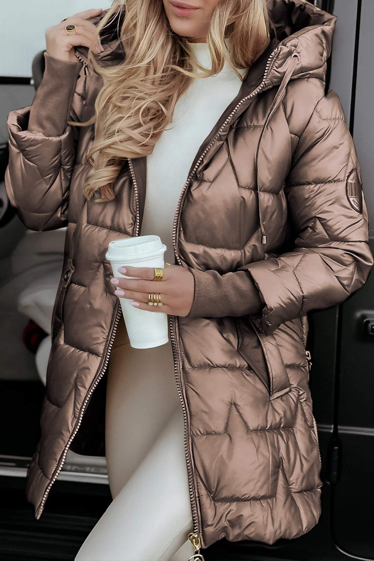 Rebecca | Women's Hooded Insulated Jacket - Cotton-Blend Relaxed Fit Winter Coat