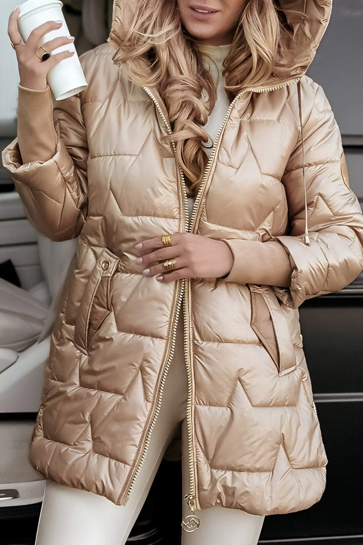 Rebecca | Women's Hooded Insulated Jacket - Cotton-Blend Relaxed Fit Winter Coat
