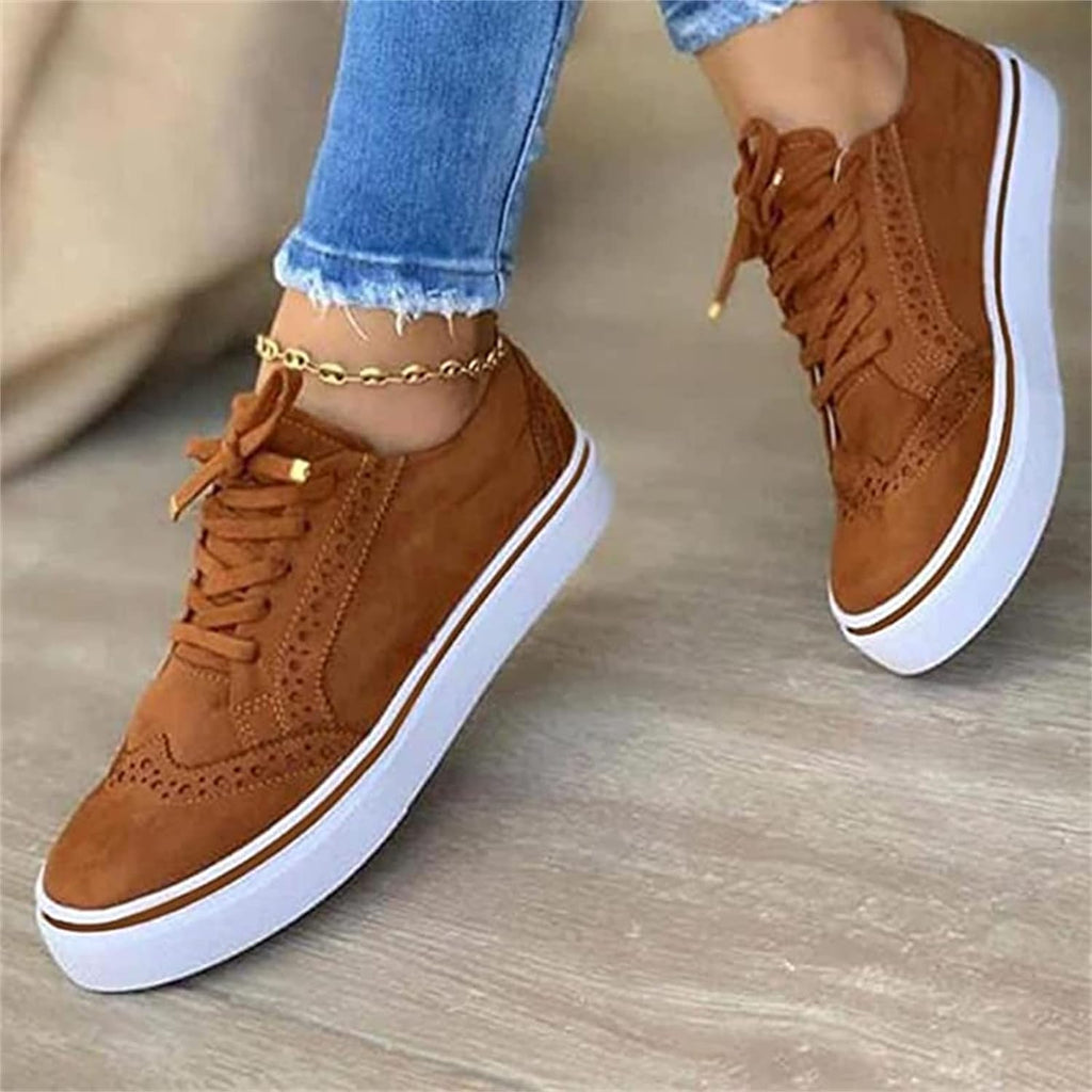 Clementine | Women's Wingtip Lace-Up Oxfords - Platform Contrast-Sole Flats