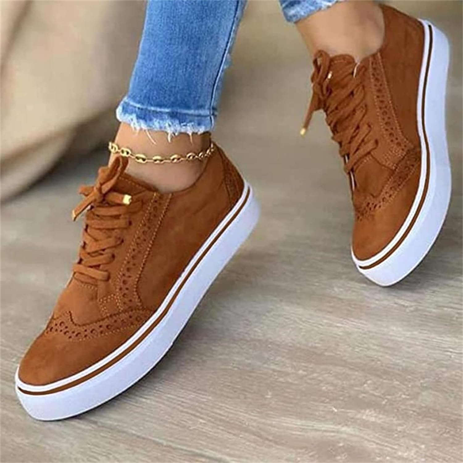 Clementine | Women's Wingtip Lace-Up Oxfords - Platform Contrast-Sole Flats