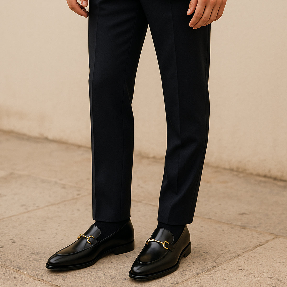 Harvey | Men's Leather-Look Horsebit Loafers - Gold-Tone Buckle Slip-On Dress Shoes