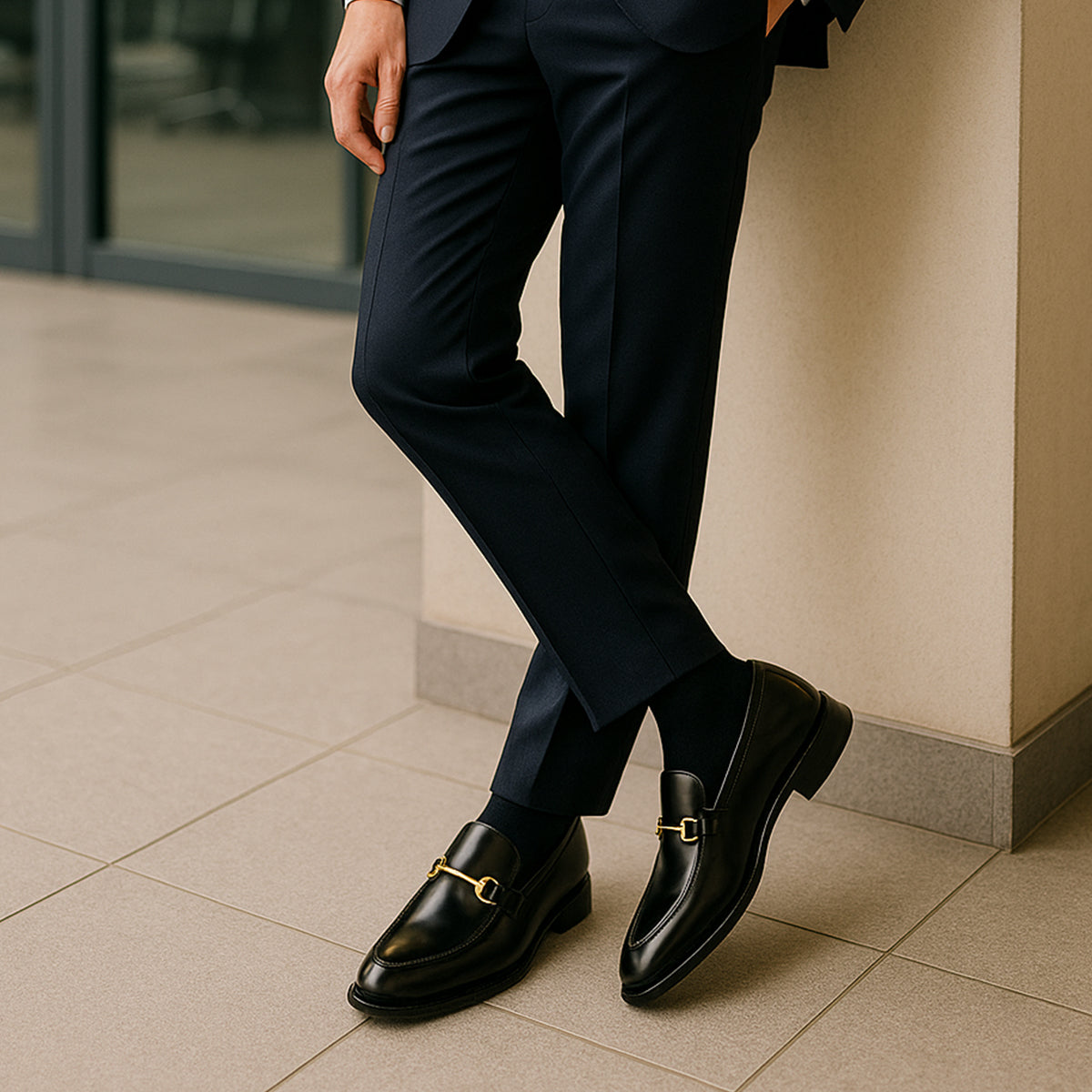 Harvey | Men's Leather-Look Horsebit Loafers - Gold-Tone Buckle Slip-On Dress Shoes