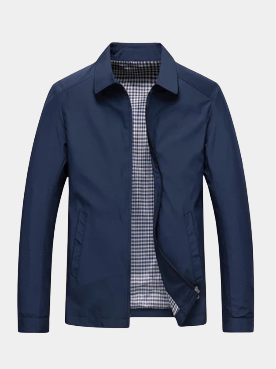 Norton | Men's Collared Zip-Up Harrington Jacket - Checked Lining Casual Jacket