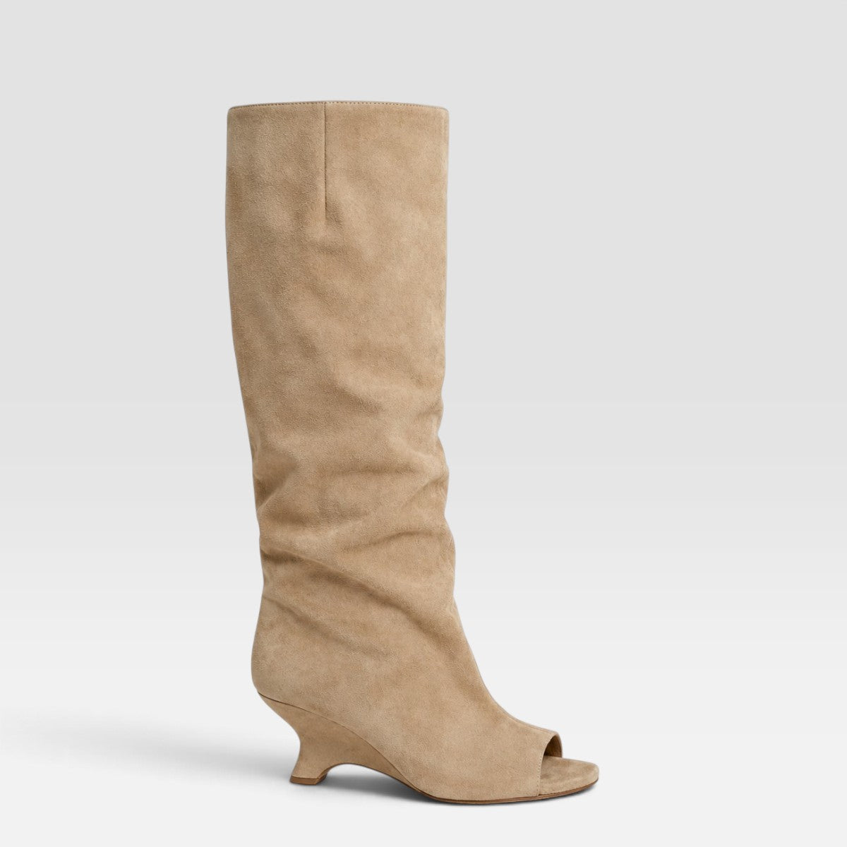 Vivienne | Women's Knee-High Boots with Peep Toe - Sculpted Heel Dress Boots