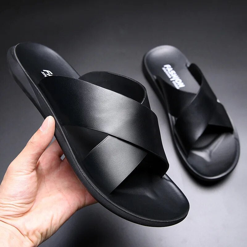 Casper | Men's Cross-Strap Anti-Slip Sandals - Grip Sole Slip-On Sandals